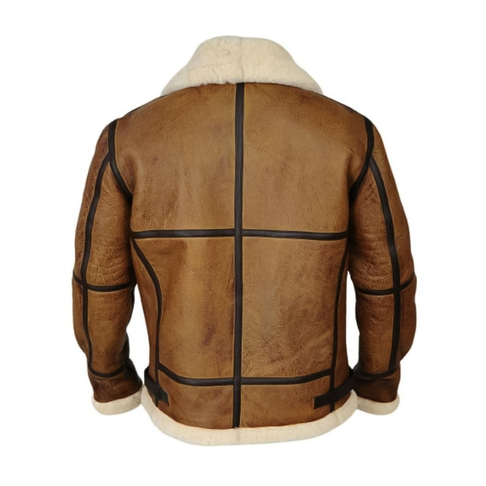 ZA Fashion Cloud Men's B3 WWII Real Brown Bomber Lambskin Leather Flight Aviator Shearling Jacket