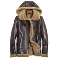 ZA Fashion Cloud Men’s Detachable Shearling Sheepskin Hood B3 Bomber Flight Leather Winter Jacket