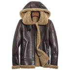 ZA Fashion Cloud Men’s Detachable Shearling Sheepskin Hood B3 Bomber Flight Leather Winter Jacket