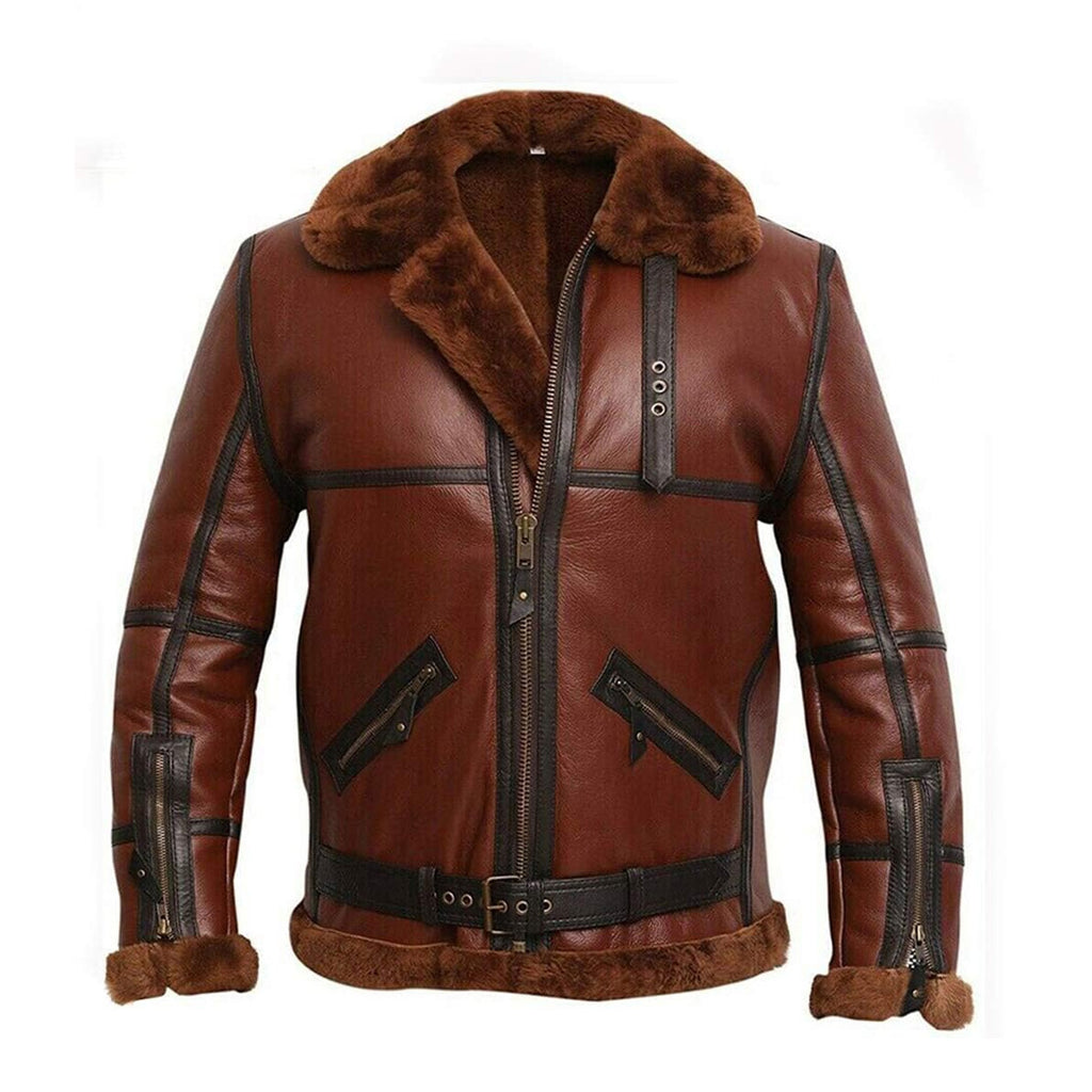ZA Fashion Cloud Men's Genuine B3 Flying RAF Shearling Sheepskin Real Fur Coat Leather Jacket