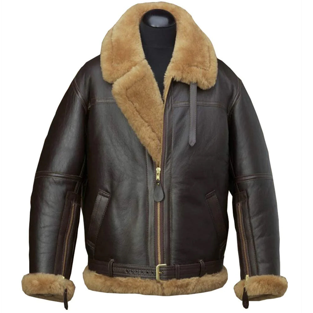 ZA Fashion Cloud B3 Men’s Shearling Sheepskin Flying WW2 Bomber Aviator RAF Jacket