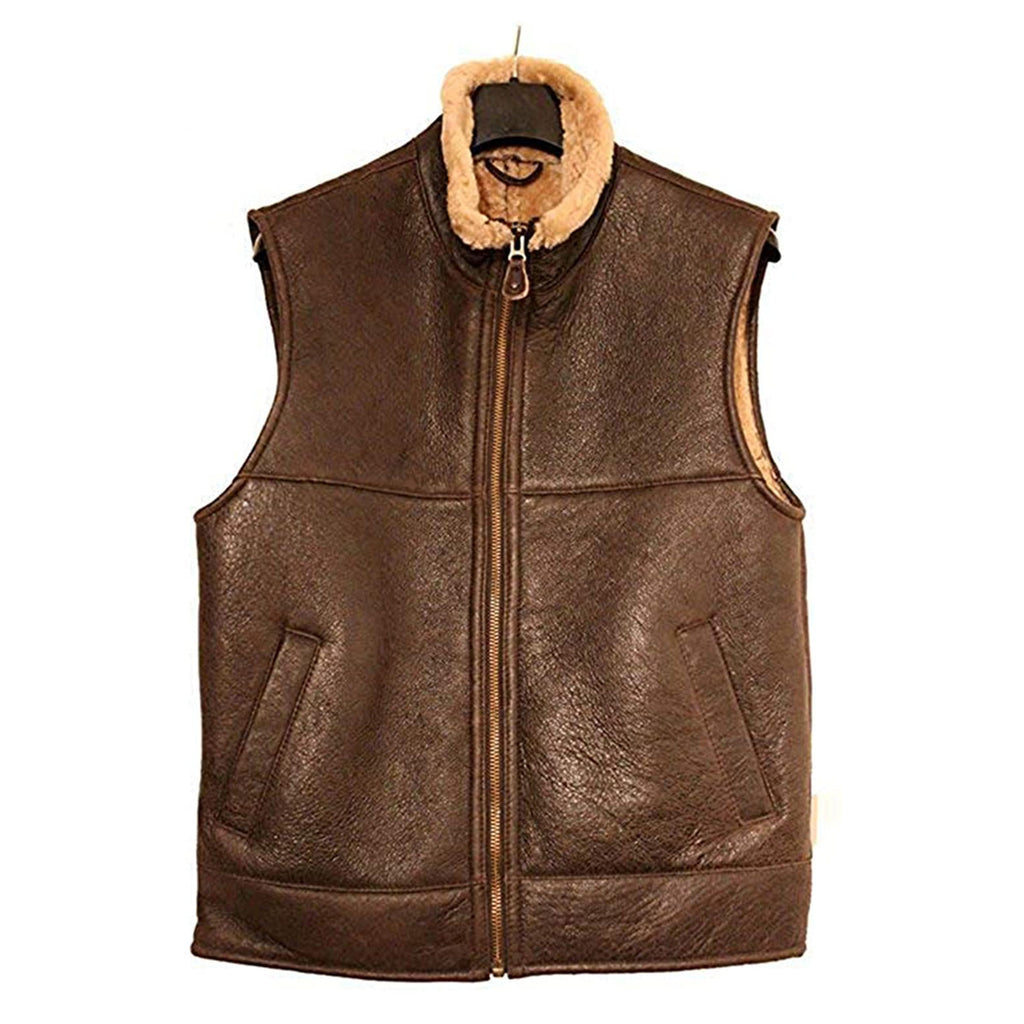 ZA Fashion Cloud Men Genuine RAF B3 Aviator Shearling Sheepskin Flying leather Vest