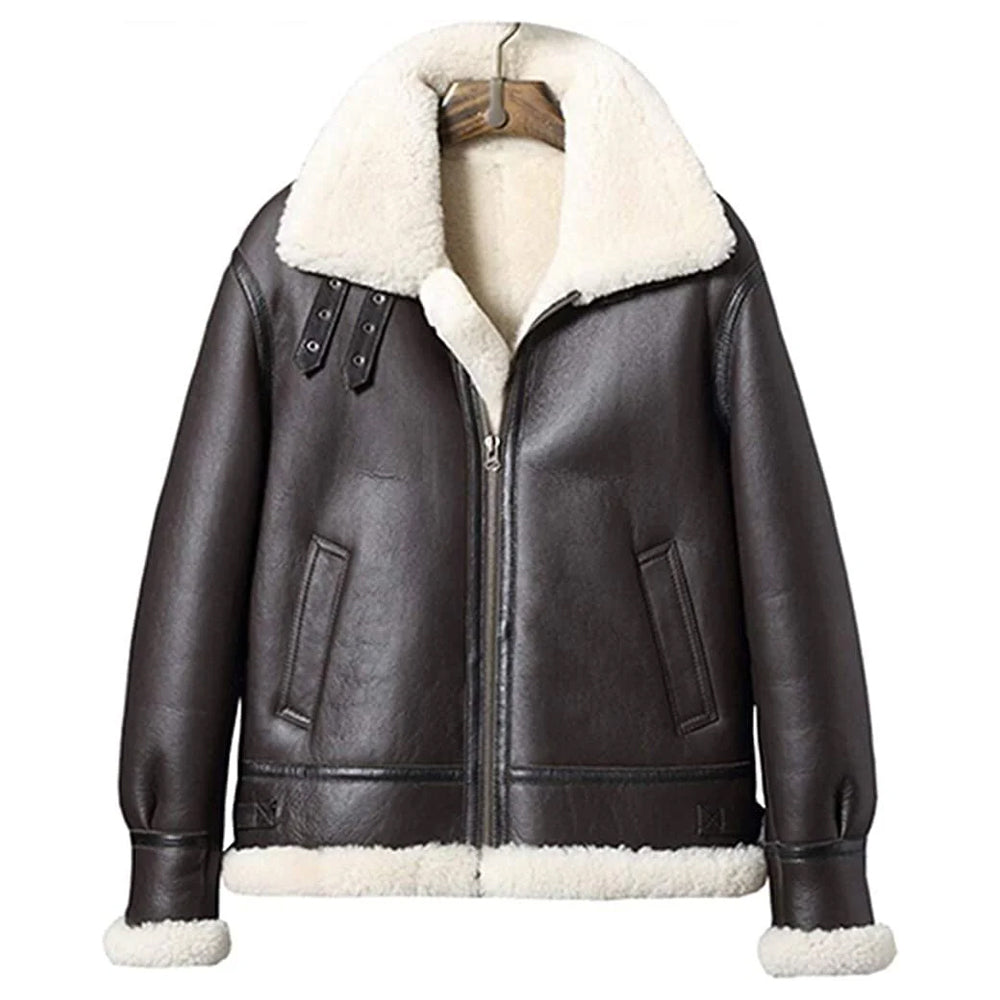 ZA Fashion Cloud Men’s Aviator Real B3 Shearling Sheepskin Leather Bomber Flying Pilot Jacket
