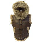 ZA Fashion Cloud Mens Real RAF B3 Bomber Removable Hood Shearling Sheepskin Flight Leather Winter Vest