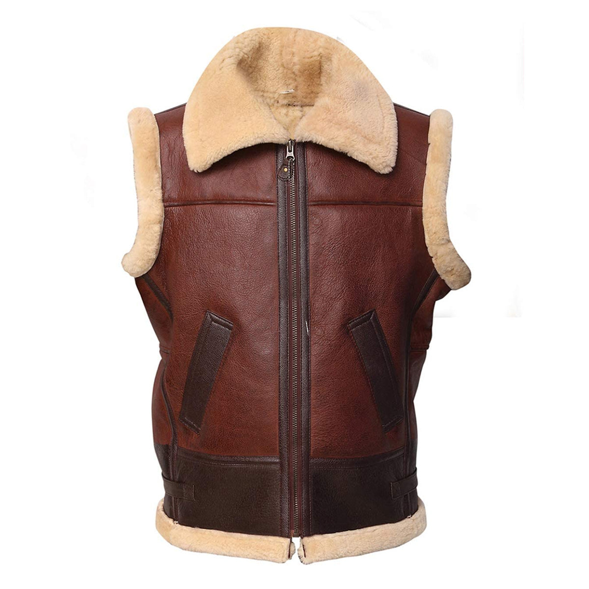 ZA Fashion Cloud Mens Brown Shearling Vest Lambskin Winter Jackets
