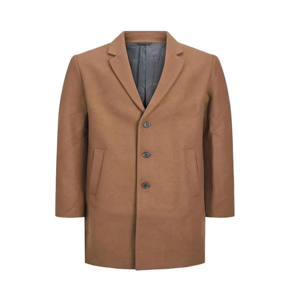 Men's Wool Blend Classic Trench Coat Winter Top Quilted Single Breasted Premium Soft Overcoat