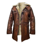 ZA Fashion Cloud Men Bane Leather Coat Tom Hardy Dark Knight Style Winter Shearling Jacket Brown Genuine Leather Bomber Overcoat