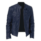Men's Zip-up Cardigan PU Leather Jacket Fashion Pockets Stand Collar Short Tops Clothing