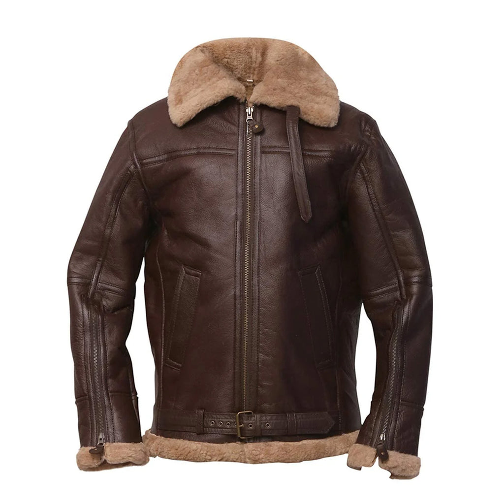ZA Fashion Cloud Men’s Aviator Real Flying Arvin B3 Bomber Pilot Shearling Sheepskin Leather Jacket
