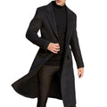 Men's Casual Trench Black Coat Slim Fit Notched Collar Long Single Breasted with Pockets Overcoat