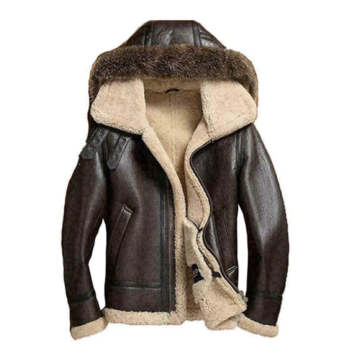 ZA Fashion Cloud Men’s Genuine Leather Real Sheepskin Coat Raccoon Fur Detachable Hood Winter Jacket