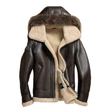 ZA Fashion Cloud Men’s Genuine Leather Real Sheepskin Coat Raccoon Fur Detachable Hood Winter Jacket