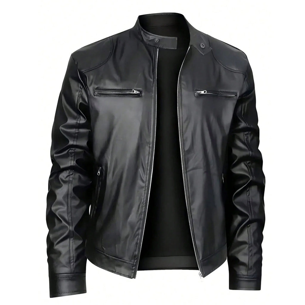 Men's Stand-up Collar Leather Jacket Business Casual Jacket