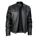 Men's Stand-up Collar Leather Jacket Business Casual Jacket