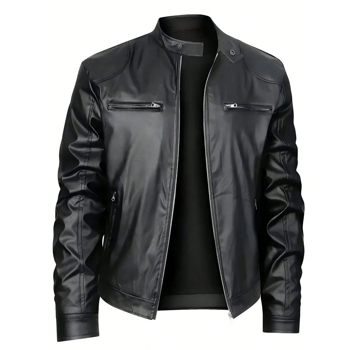 Men's Stand-up Collar Leather Jacket Business Casual Jacket