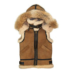 ZA Fashion Cloud B3 Bomber Aviator Flying Pilot Removable Hoodie Real Fur Shearling Sheepskin Leather Vest