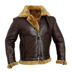 ZA Fashion Cloud B3 Bomber Jacket Men Genuine Sheepskin Shearling Leather Jacket Winter Fur Coat Brown