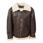 ZA Fashion Cloud Mens B3 Distressed Real Flying Fur Aviator Bomber Shearling Sheepskin Leather Jacket