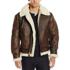 ZA Fashion Cloud Men's B3 Bomber Aviator Shearling Sheepskin Leather Winter Flying Brown Jacket