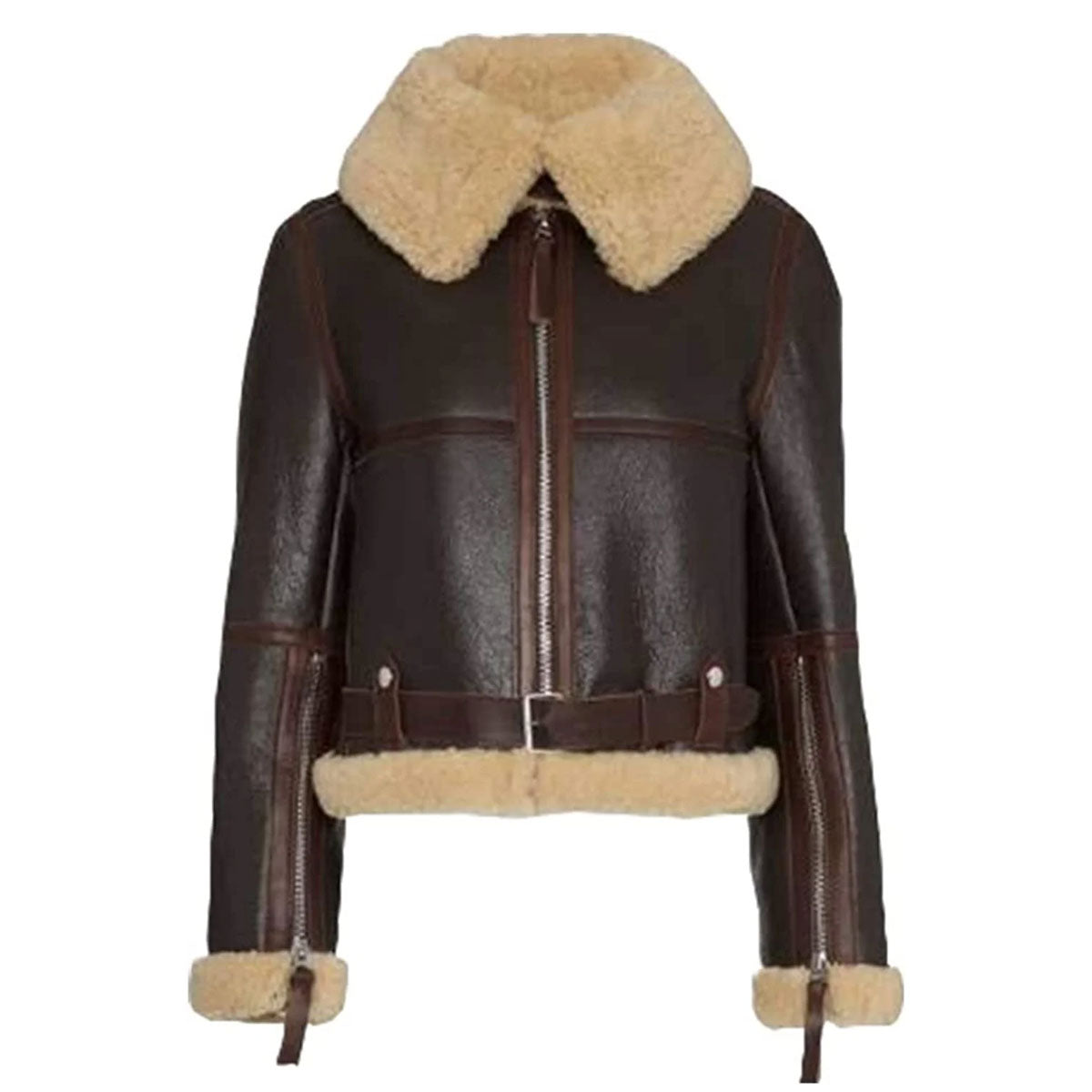 ZA Fashion Cloud Women B3 Sheepskin Aviator Flight Fur Shearling Short Bomber Jacket