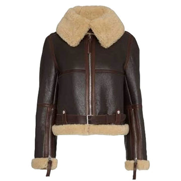 ZA Fashion Cloud Women B3 Sheepskin Aviator Flight Fur Shearling Short Bomber Jacket