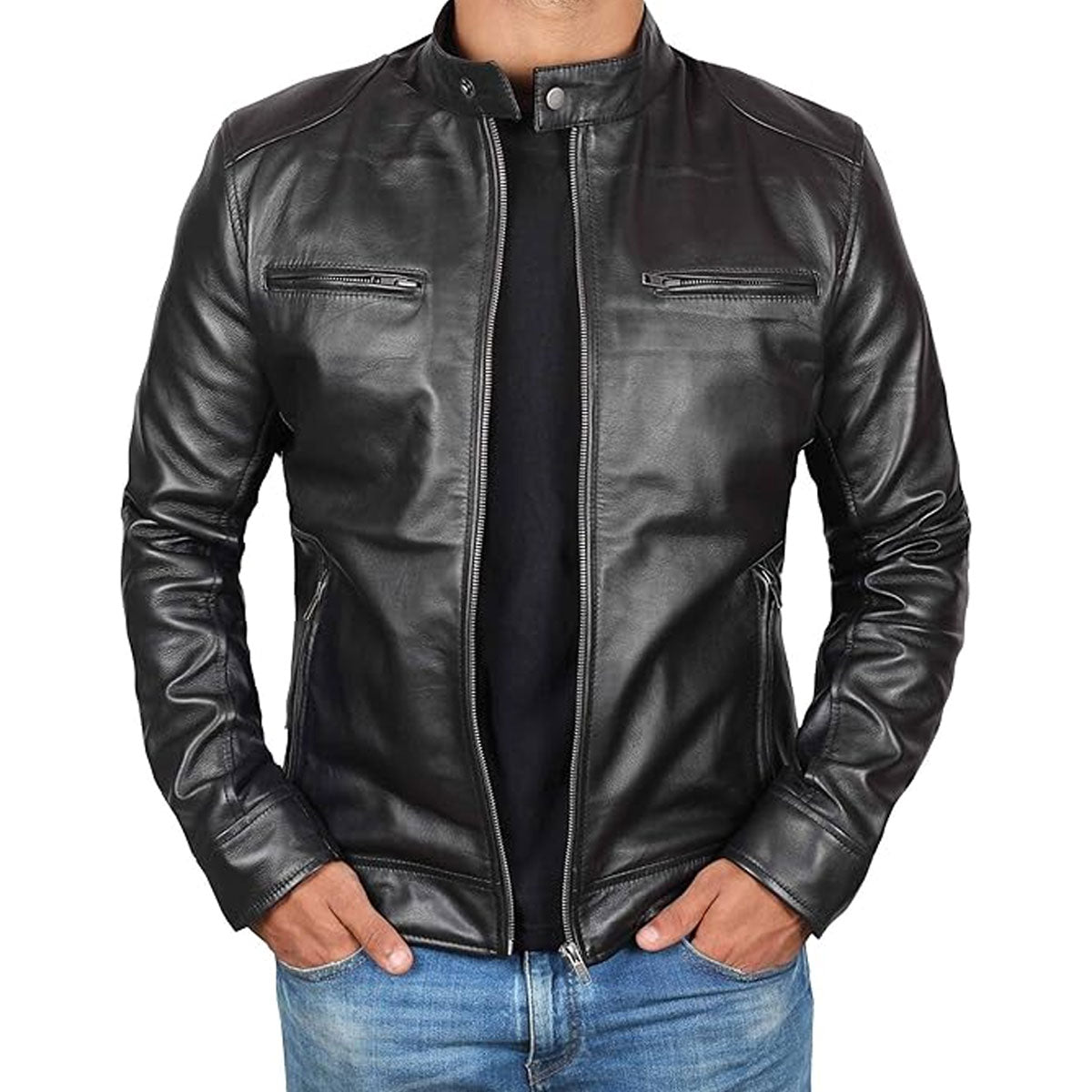 Leather Jackets For Men - Real Lambskin Motorcycle Style Mens Leather Jacket