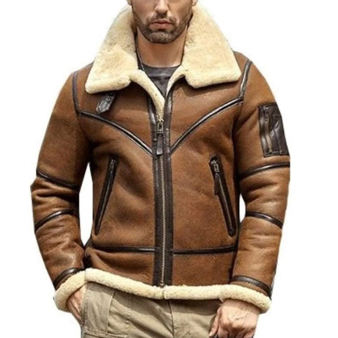 ZA Fashion Cloud Mens Shearling Sheepskin B3 Flying Aviator Winter Coat Fur Bomber WW 2 Leather Jacket