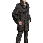 ZA Fashion Cloud Men's Genuine Persian Lamb Black Double Breasted Karakul Long Winter Jacket Warm Overcoat