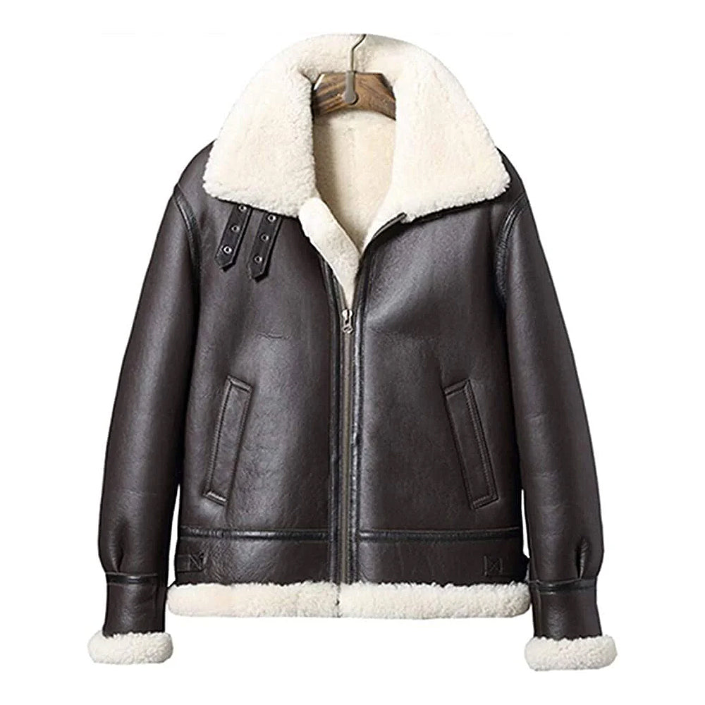 ZA Fashion Cloud Mens Genuine B3 Sheepskin Shearling Leather Fur Jacket Flight Winter Coat
