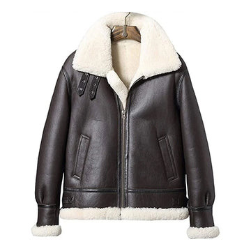 ZA Fashion Cloud Mens Genuine B3 Sheepskin Shearling Leather Fur Jacket Flight Winter Coat