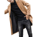 leebrando Men's Wool Blend Long Warm Pea Coat Casual Notched Collar Single Breasted Trench Brown Winter Overcoat