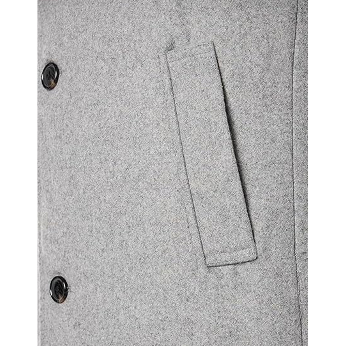 Men's Single Breasted Winter Quilted Warm Classic Trench Slim Fit Grey Long Button Closer Soft Overcoat
