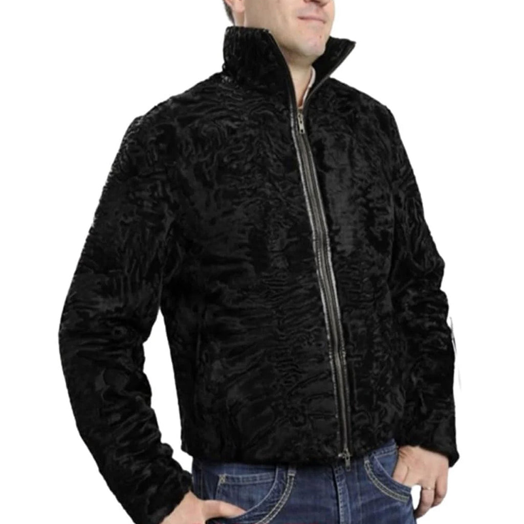ZA Fashion Cloud Men's Persian Lamb Black Fur Jacket Karakul Coat