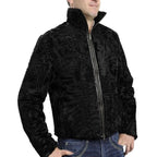 ZA Fashion Cloud Men's Persian Lamb Black Fur Jacket Karakul Coat