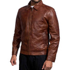 Mens Leather Jacket - Real Lambskin Classic Vintage Style Leather Jackets For Men Brown Leather Jacket for Mens