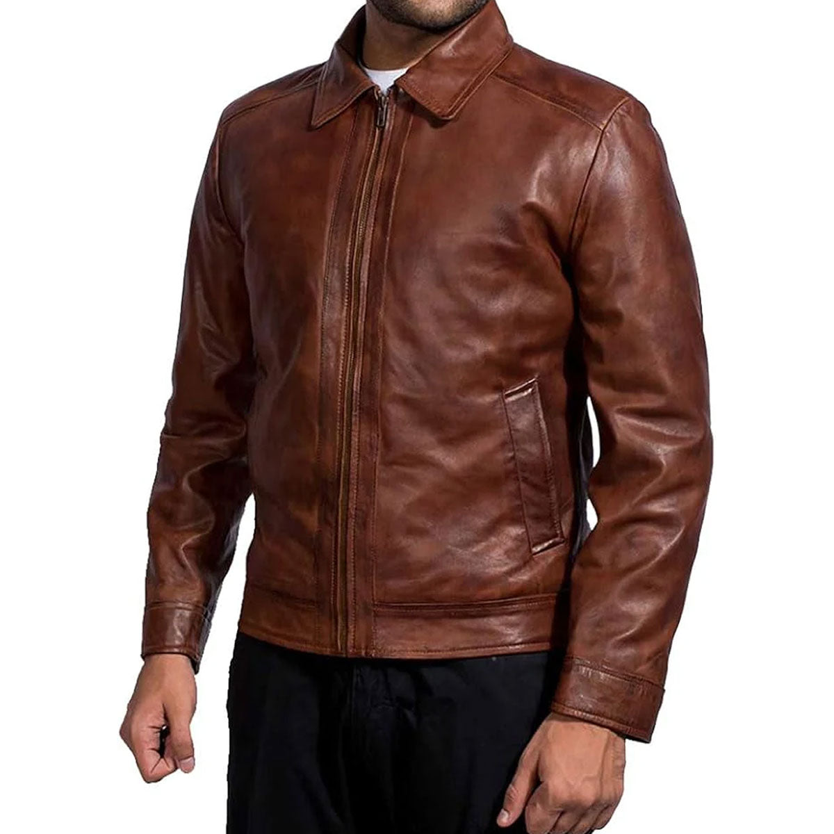 Mens Leather Jacket - Real Lambskin Classic Vintage Style Leather Jackets For Men Brown Leather Jacket for Mens