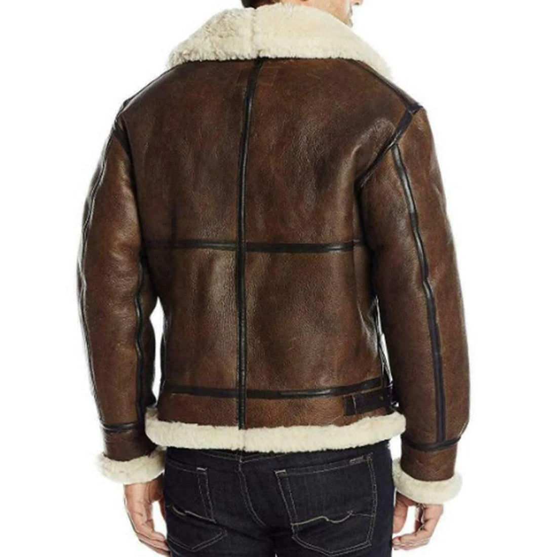 ZA Fashion Cloud Men's B3 Bomber Aviator Shearling Sheepskin Leather Winter Flying Brown Jacket