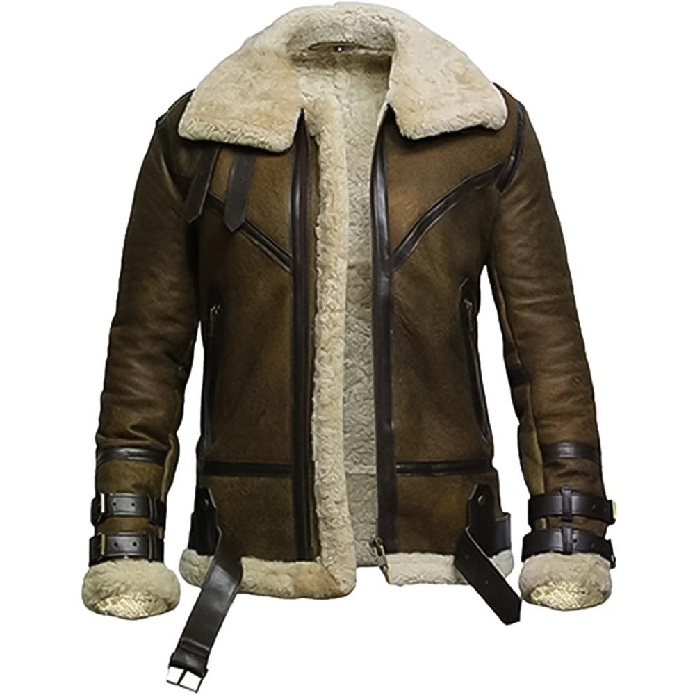 ZA Fashion Cloud Mens Real RAF Shearling Sheepskin B3 Bomber Flying Pilot Aviator Leather Jacket Winter Coat