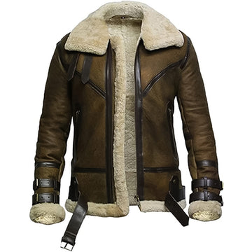 ZA Fashion Cloud Mens Real RAF Shearling Sheepskin B3 Bomber Flying Pilot Aviator Leather Jacket Winter Coat