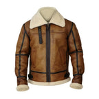 ZA Fashion Cloud Men's B3 WWII Real Brown Bomber Lambskin Leather Flight Aviator Shearling Jacket