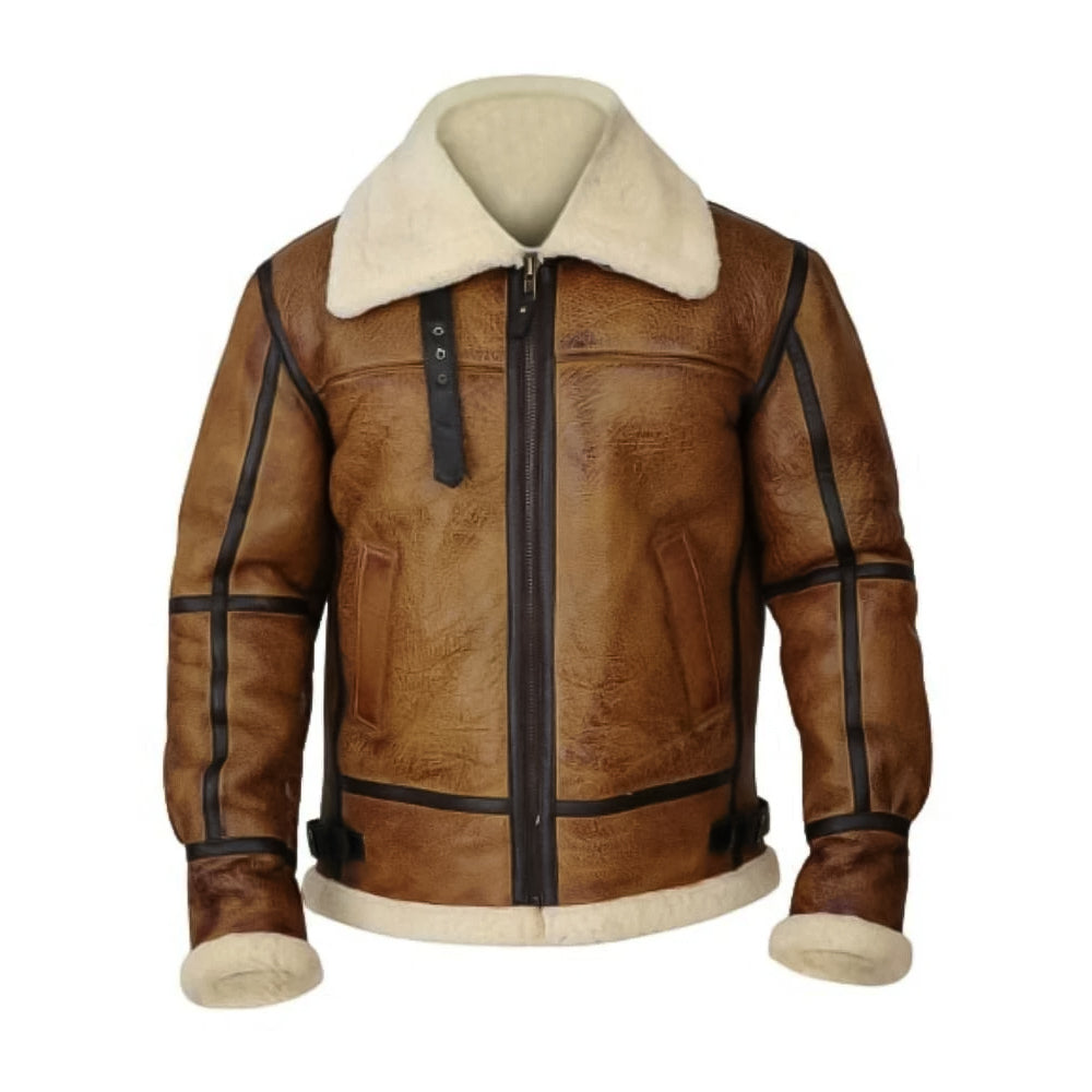 ZA Fashion Cloud Men's B3 WWII Real Brown Bomber Lambskin Leather Flight Aviator Shearling Jacket