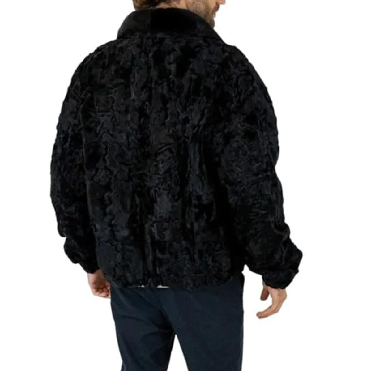 ZA Fashion Cloud Men's Sheepskin Black Karakul Persian Jacket Pure Real Fur Mink Collar Zipper Coat