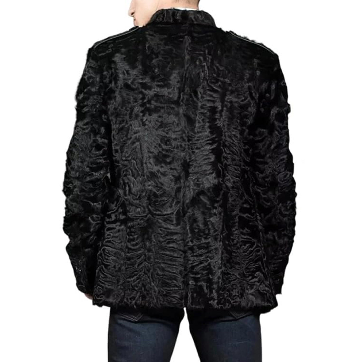 ZA Fashion Cloud Men's Genuine Persian Lamb Fur Jacket Mink Collar Karakul Winter Black Elegant Coat