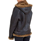 Generic Womens B3 Shearling Sheepskin Flying Hood Soft Brown Wool Leather Jacket