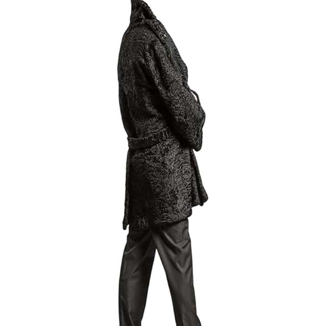 ZA Fashion Cloud Men's Genuine Persian Lamb Black Double Breasted Karakul Long Winter Jacket Warm Overcoat