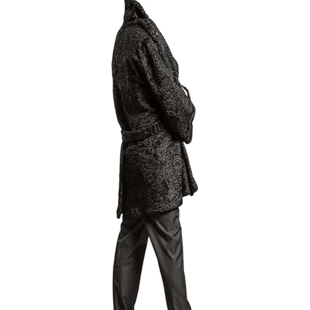 ZA Fashion Cloud Men's Genuine Persian Lamb Black Double Breasted Karakul Long Winter Jacket Warm Overcoat