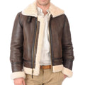ZA Fashion Cloud Men RAF B3 Bomber Shearling Sheepskin Brown Leather Aviator Jacket