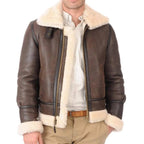 ZA Fashion Cloud Men RAF B3 Bomber Shearling Sheepskin Brown Leather Aviator Jacket