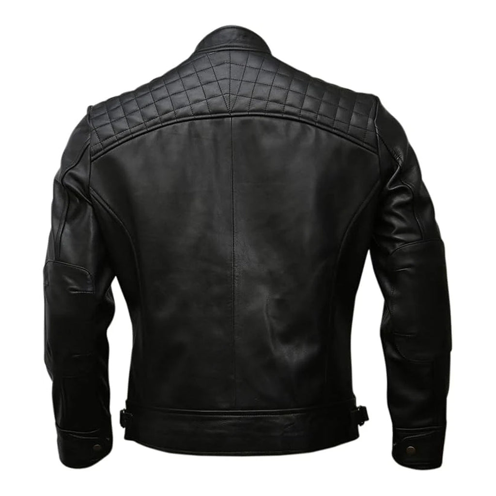 Mens Genuine Leather Biker Jacket Black | Vintage Black Distressed Lambskin Motorcycle Jackets for Men