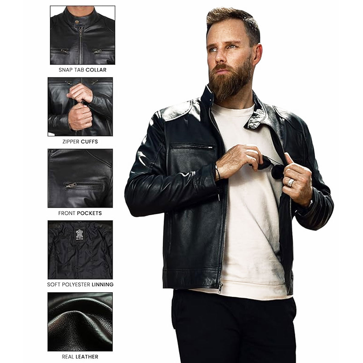 Leather Jackets For Men - Real Lambskin Motorcycle Style Mens Leather Jacket